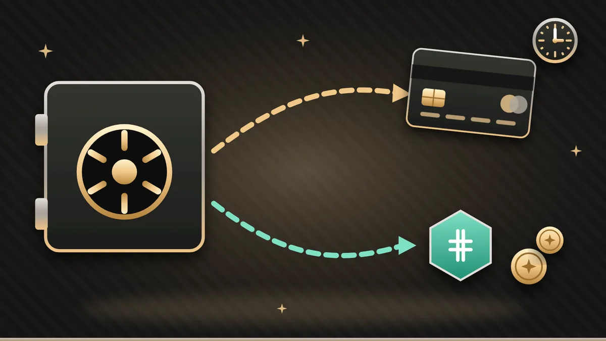 Ілюстрація виведення з Rox Casino: два маршрути із сейфа — на картку й у криптогаманець